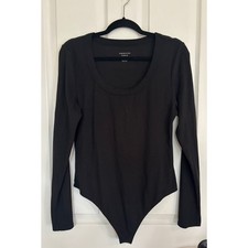 American Eagle Ribbed Long Sleeve Black Scoop Neck Body Suit Shirt XL