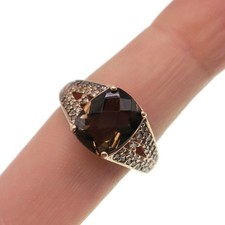 Sterling Silver Rose Gold Plated Smoky Quartz and Cocoa Diamond Ring, SIze 8