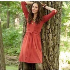 Matilda Jane Woman V Neck Fit Flare Midi Dress Tie Back Waist Modest Stretchy