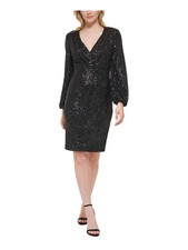 ELIZA J Womens Black Shoulder Pads Lined Blouson Sleeve Sheath Dress 2