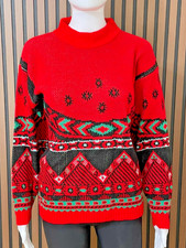 La Venture Women's Red M Geometric Knit Sweater Vintage 80s Made In USA Retro