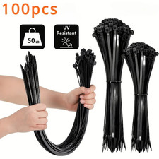 100pcs Black Cable Ties High Tensile Strength, Uv Resistant, Self-Locking For Ho
