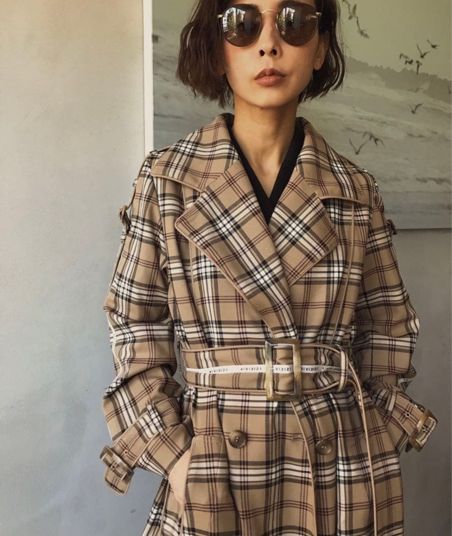 Ameri Vintage Pass Code Check Coat Beige Size M N… - image 2