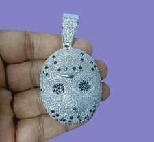 2Ct Round Cut Moissanite Iced Out Hockey Mask Pendant 14K White Gold Plated 925