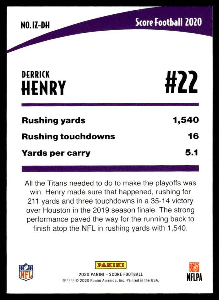 2020 Score In the Zone Derrick Henry Tennessee Titans #IZ-DH - Image 2 of 2