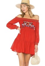 Free People boho Sunbeams mini dress size small red floral embroidery hippie