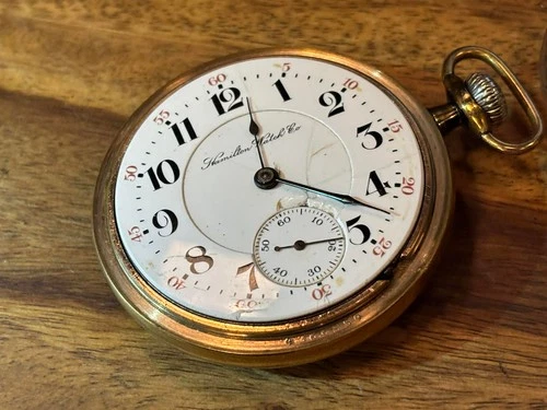 Antique Hamilton Pocket Watch With  Faceplate Flaw