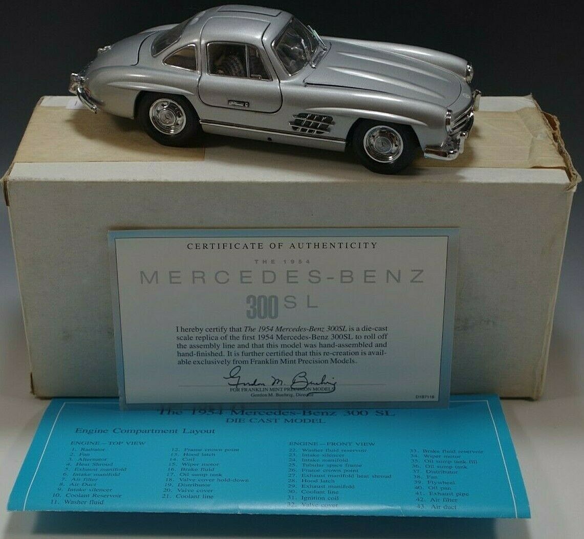 FRANKLIN MINT 1954 MERCEDES BENZ 300 SL SILVER 1:24 SCALE FRANKLIN MINT 1954 MERCEDES BENZ 300 SL SILVER 1:24 SCALE