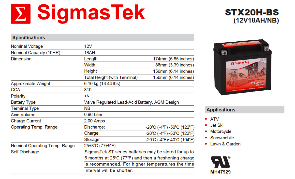 Deka ETX16 Powersports Battery Replacement – SigmasTek 12V 310CCA AGM