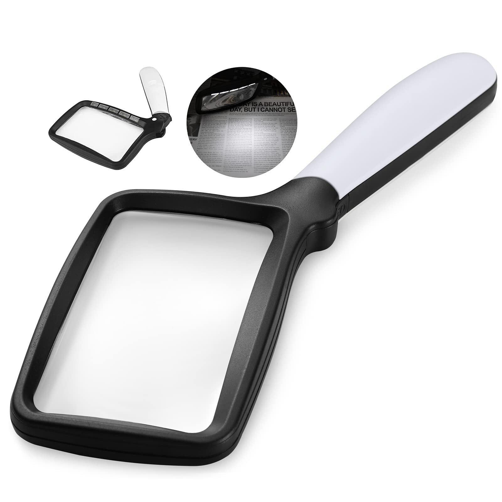 Magnifying Glass with Light, Folding Handheld 3X Large Rectangle Lighted Magn...