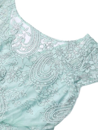 Brianna Damen funkelndes Glitzer Kurzarm Blouson Perlen langes Kleid, Aqua, 14 - Bild 4 von 5