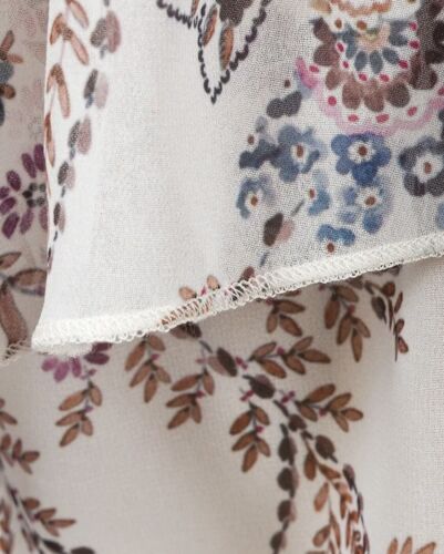 Bonita Boho Crema Rosa Estampado Floral Hombro Volantes Chifón Cuello Corbata - Imagen 18 de 30