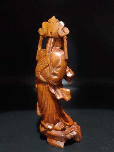 民国花梨木雕明代持经执扇书生 Antique Republic China Rosewood Hand Carved Scholar Statue Figure - Picture 9 of 24