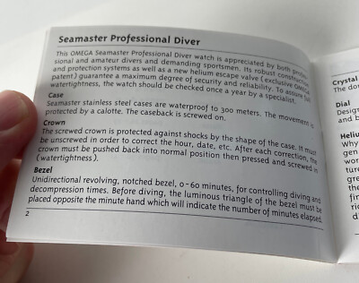 Vintage OMEGA Seamaster manual papers instructions professional Diver