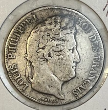 France 1837 A Silver Five 5 Francs Very Fine VF Condition Coin Louis Philippe I