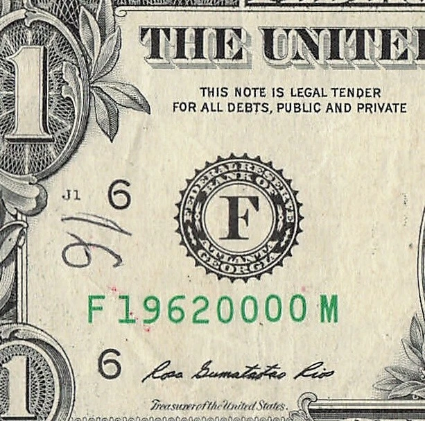 1962 Year Date Note Fancy Serial Number One Dollar Bill - Image 3 of 4