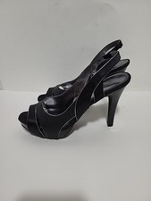 NINE WEST BLACK LEATHER WITH SILVER ACCENTS 4 3/4" HEEL SLING WOMENS 8M SHOES