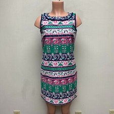 Talbots Womens Green Navy Fair Isle Sleeveless Fringe Trim Sheath Mini Dress 4P