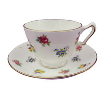 Crown Staffordshire Teacup and Saucer England VTG Floral Bouquet Fine Bone China
