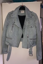 Faux Suede Biker Jacket Blue Cropped Size Xs