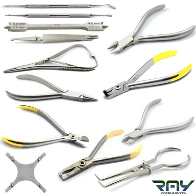 Set Of 13 Orthodontics Instruments Set-up Kit Bracket & Braces Arch Pliers Tools