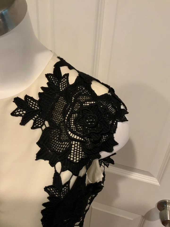 Vestido midi Lela Rose crema sin mangas con encaje floral negro, talla 8 (EE. UU.) Foto 4 de 4