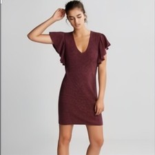 Express Deep V-Neck Flutter Sleeve Sweater Dress S