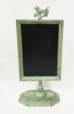NEW ANTIQUE LOOK TEAL GREEN BRASS+BLACK SHEET METAL FREESTANDING BIRD BLACKBOARD
