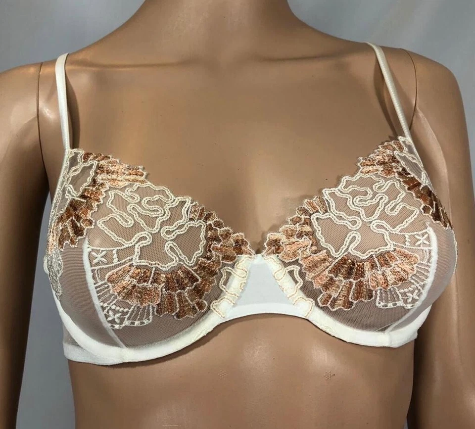 Nuevo con etiquetas Conjunto de lencería para mujer La Perla sujetador de encaje bordado sin forro 32 C panty tanga M Foto 2 de 4