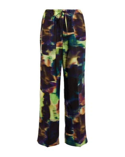 Dries Van Noten Spring 2022 "Puvis" Oil-Print Wide-Leg Pants Size 38 WORN ONCE