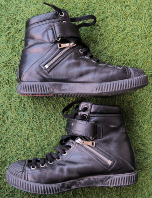 Prada Women's Black Leather Biker Boots / High Sneakers Size 38.5