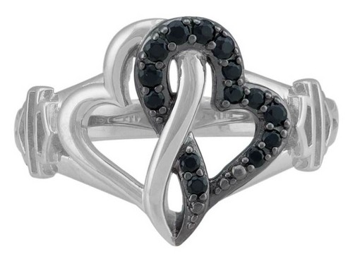Anillo de corazón para mujer Harley-Davidson® plata esterlina blanco y negro 81/HDR0557 - Imagen 2 de 2