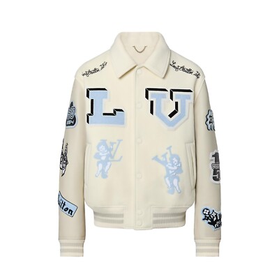 Louis Vuitton Leather Varsity Jacket White by Virgil Abloh size 50