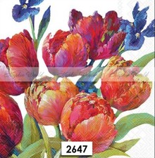  2647 TWO Paper LUNCHEON Decoupage Art Craft Napkins COLORFUL TULIPS 2 sides 