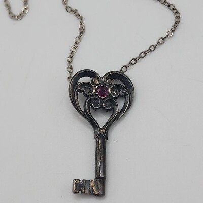 Vintage Sterlingsilber Rubin Schlüssel zu meinem Herzen Blumen Anhänger Franklin Mint Kette 