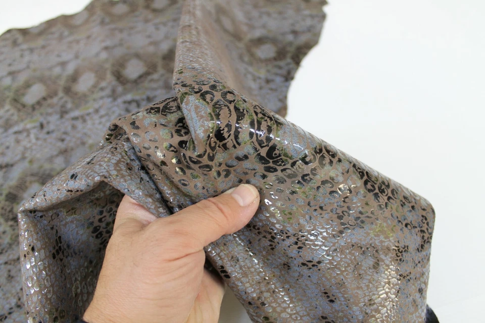 PYTHON SNAKE GREY BROWN BLUE Goatskin leather skin hide 7sqf 0.7mm #A6882 - Image 4 of 4