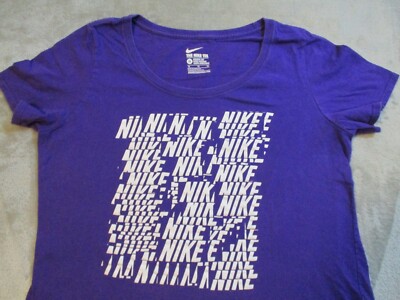 NIKE Shirt Womens Adult XL Purple White Swoosh Logo Spell Out Gym Workout Ladies