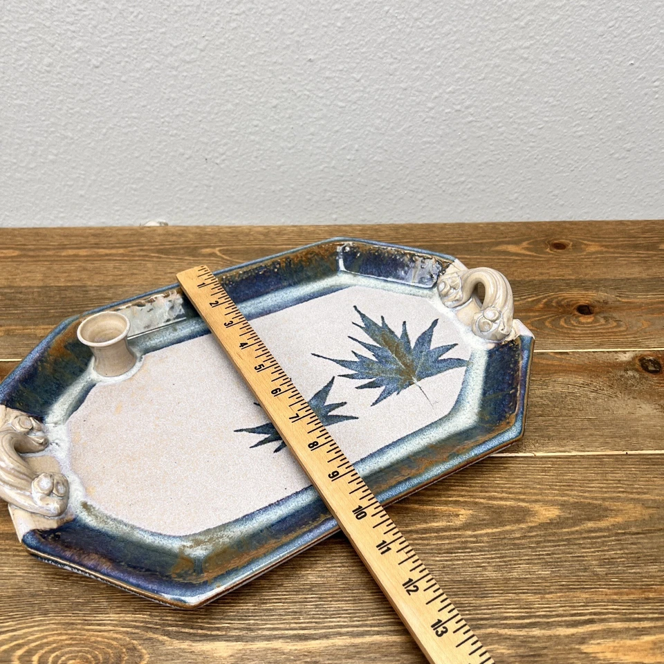 Hand Made Ceramic Platter Tray Signed By Pearsall Maple Leaves Blue - Image 3 of 4