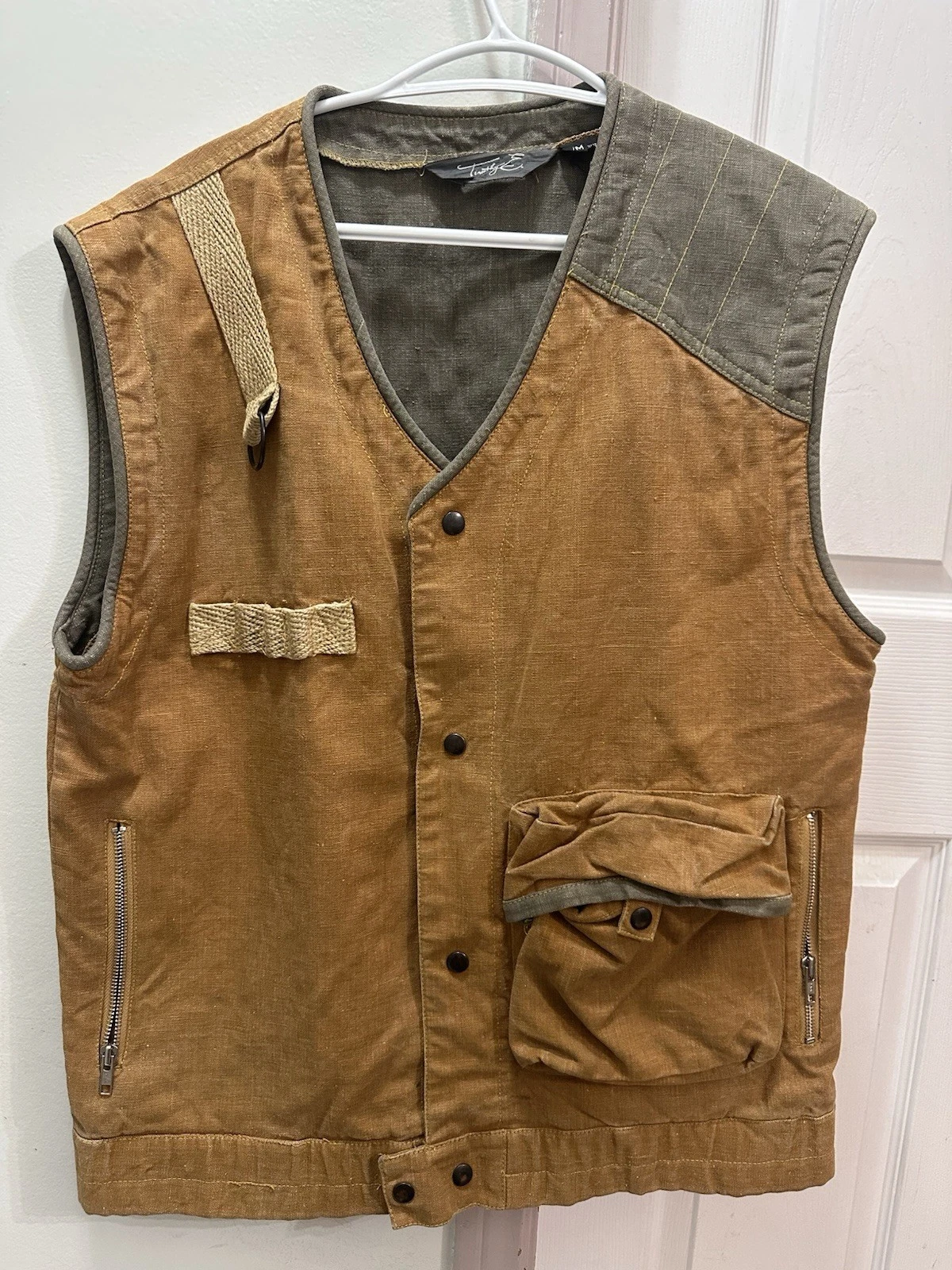 Vintage Timothy E Utility Field Vest Men’s M Brown Ramie Cotton Outdoor Hunting