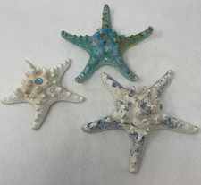 LOT OF 3 GENUINE NATURAL HORNED SEA STARFISH DECORATED NAUTICAL 5.5-7"