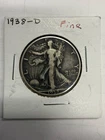 1938 D WALKING LIBERTY SILVER HALF DOLLAR FINE