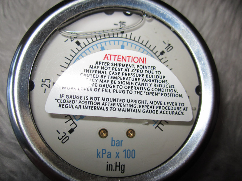 -30 inHg bar kPa 100 GLYCERINE Filled Vacuum Pressure Gauge, 2 1/2"