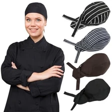 4 Pack Adjustable Tie Back Chef Cap - Breathable Cooking Kitchen Hat Style B