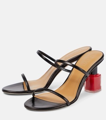 LOEWE Black Strappy Leather Red Nail Polish Heeled Sandals, Size 39