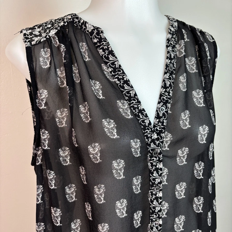 Joie Top средний шелк черный белый пейсли цветочный чистый без рукавов блузка женщин - Изображение 2 из 4