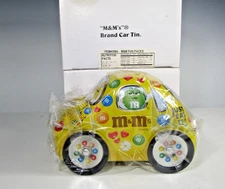 1990's M & M  Volkswagen Yellow Car Tin Candy Storage New Sealed  #3584 READ