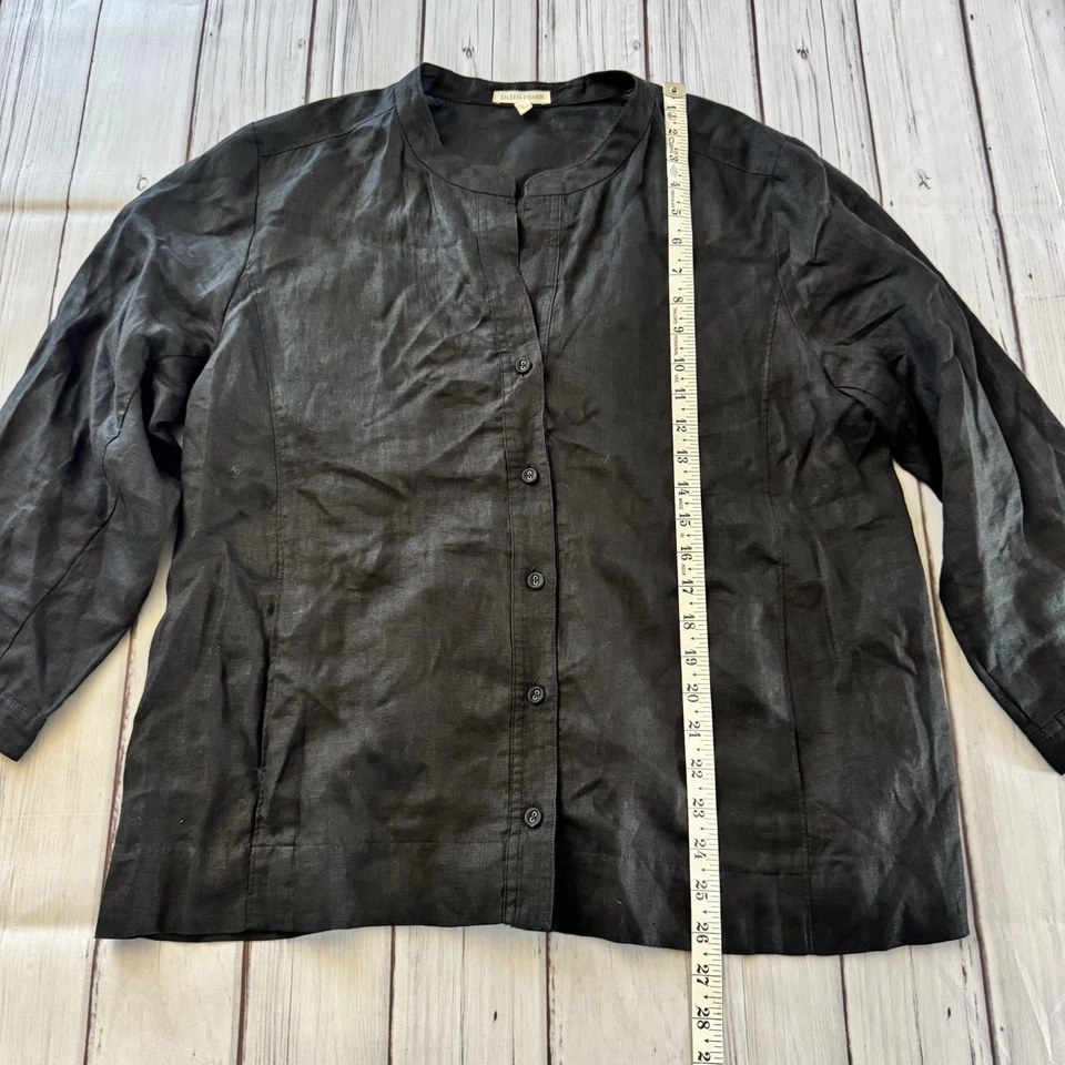 Eileen Fisher 100% Irish Linen Button Front Top Black L Lightweight Lagenlook - Image 4 of 4