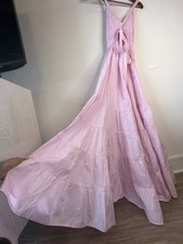 LUSANA Pink Cotton Maxi Dress Smocked Tie Sleeveless V-Neck Size S