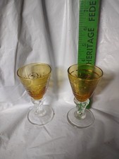 4” Martini Shot Glass, Set Of 2 Barware cocktail Flower Design Amber,Swirl Stem