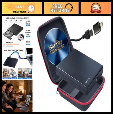 Portable External Blu-ray Drive, 3D BD-RE Player & DVD Writer for Laptop/PC